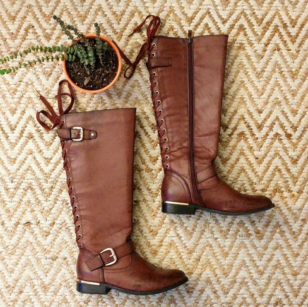 Knee high maroon boots